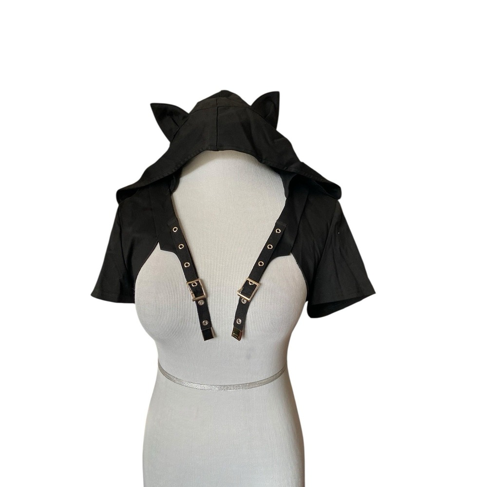 Dark In Love Goth Punk Cat Tail Ear Hood Shrug Size S Black Harness Bolero Anime
